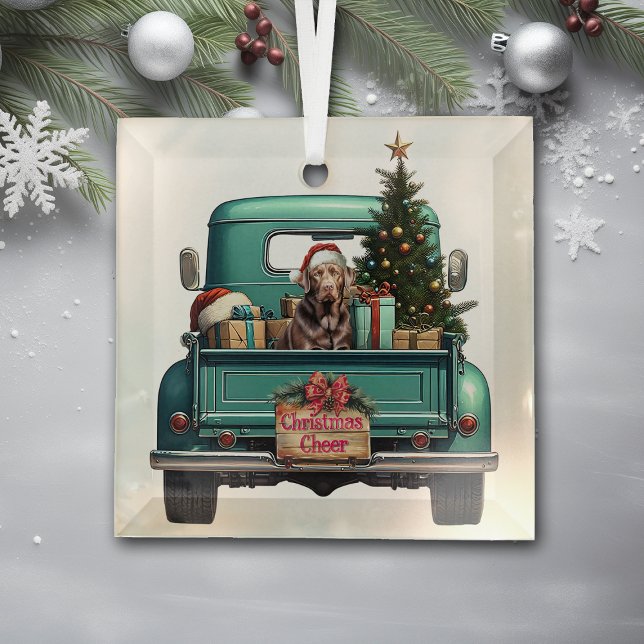 Schokolade Labrador Retriever Farm Truck Weihnacht Ornament Aus Glas (Von Creator hochgeladen)