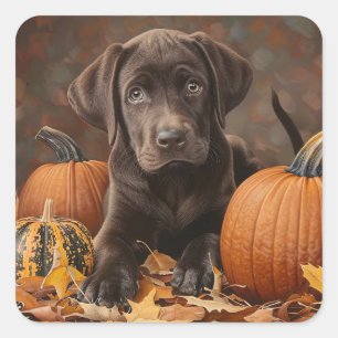 Schokolade Labrador Retriever Herbst Quadratischer Aufkleber