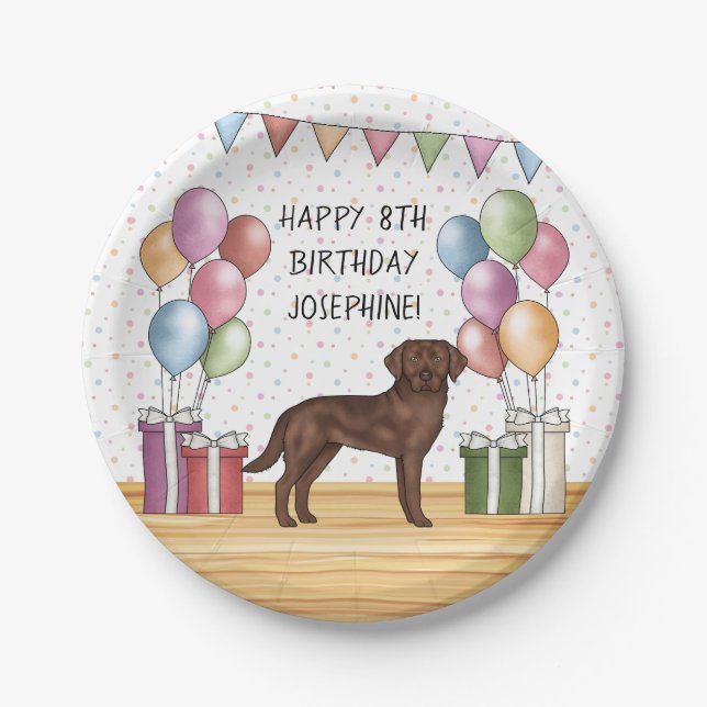 Schokolade Labrador Retriever Hund farbenfroh Gebu Pappteller (Vorderseite)
