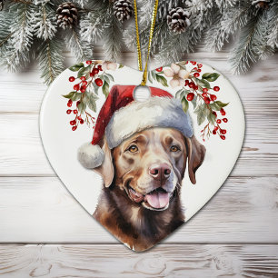 Schokolade Labrador Retriever Hund Holly Wreath Keramik Ornament