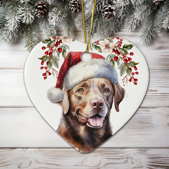 Schokolade Labrador Retriever Hund Holly Wreath Keramik Ornament (Von Creator hochgeladen)