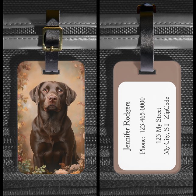 Schokolade Labrador Retriever Labrador Gepäckanhänger (Chocolate Labrador Retriever Dog Lab Luggage Tag. Personalize the back with your own contact info.)