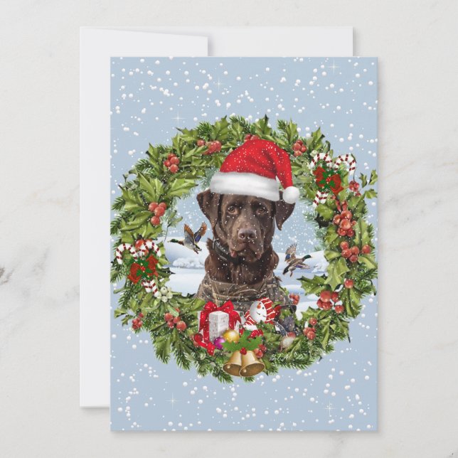 Schokolade Labrador Retriever, Weihnachtskranz Einladung (Vorderseite)