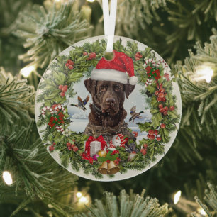 Schokolade Labrador Retriever, Weihnachtskranz Ornament Aus Glas