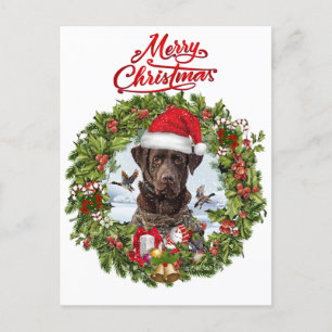 Schokolade Labrador Retriever, Weihnachtskranz Postkarte