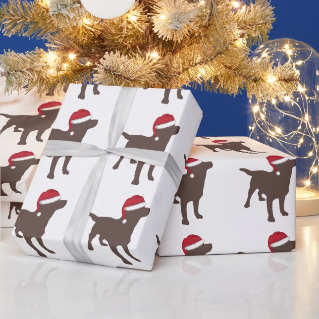 Schokolade Labrador Retriever Weihnachtsmannmütze  Geschenkpapier (Feiertage)