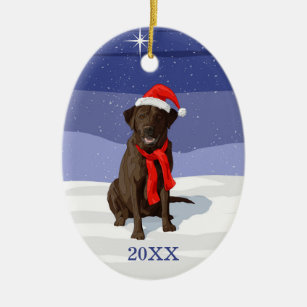 Schokolade Labrador Retriever Weihnachtsmannmütze Keramik Ornament
