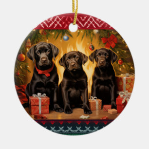 Schokolade Labrador Retriever Welpen Weihnachten Keramik Ornament