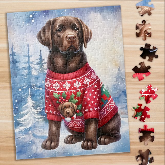 Schokolade Labrador Retriever Welpenhund Weihnacht Puzzle (Von Creator hochgeladen)