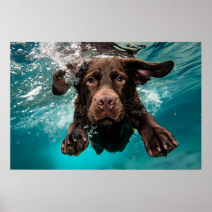 Schokolade Labrador Schwimmen unter Wasser Poster