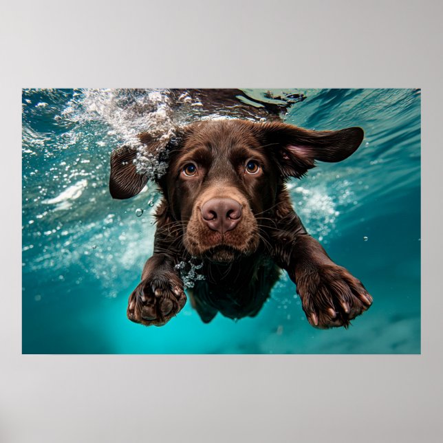Schokolade Labrador Schwimmen unter Wasser Poster (Vorne)