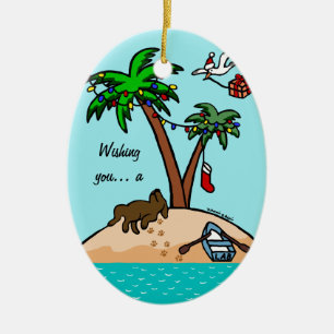Schokolade Labrador Tropical Christmas Keramikornament