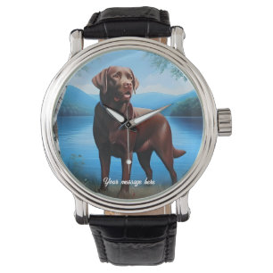 Schokolade Labrador und Blauer See Armbanduhr