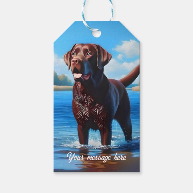 Schokolade Labrador und Blauer See Geschenkanhänger (Vorderseite)