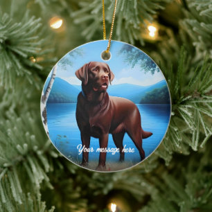 Schokolade Labrador und Blauer See Keramik Ornament