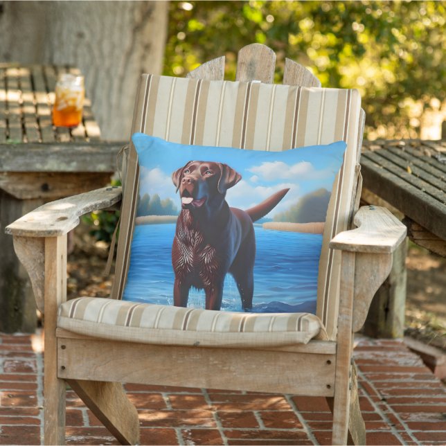 Schokolade Labrador und Blauer See Kissen (Stuhl )