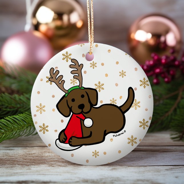Schokolade Labrador und Weihnachten Cartoon Keramik Ornament (Chocolate Labrador Santa Christmas Ornament for Labrador Owners.  Personalized gift idea.)