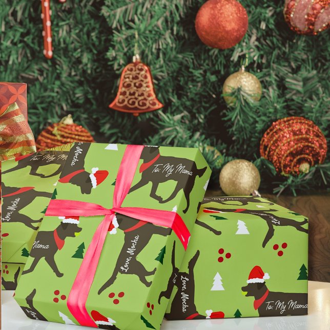 Schokolade Labrador Weihnachten angepasste Add Dog Geschenkpapier (Chocolate Labs Customized Christmas Wrapping Paper )