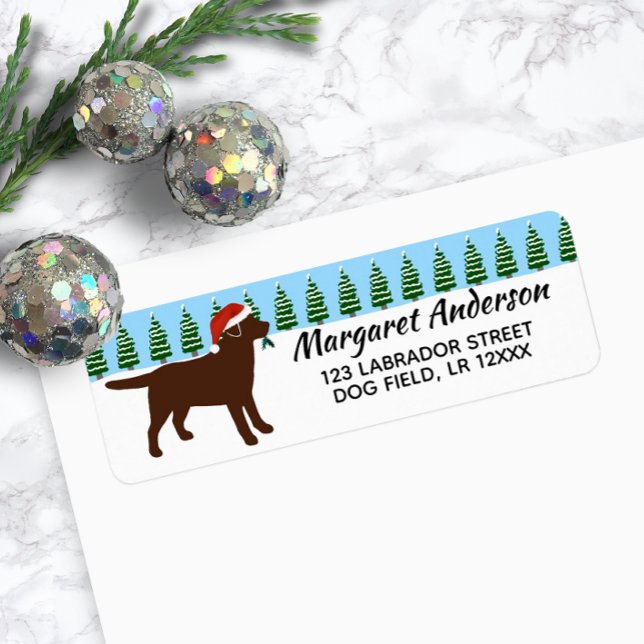 Schokolade Labrador Weihnachtsfeiertage Rücksendea (Chocolate Labrador Christmas Santa Design Return Address Label for Labrador Owners.)