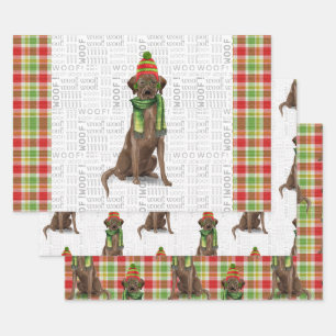 Schokolade Labrador Weihnachtshund Kariert Geschenkpapier Set