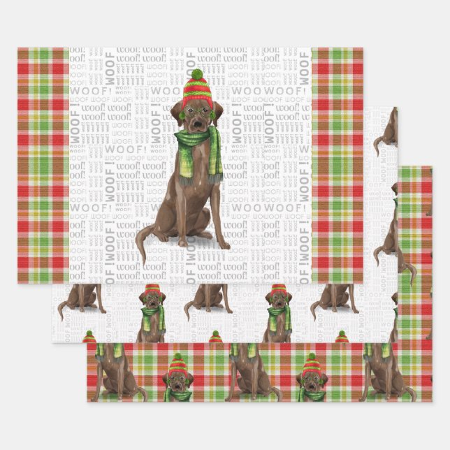 Schokolade Labrador Weihnachtshund Kariert Geschenkpapier Set (Set)