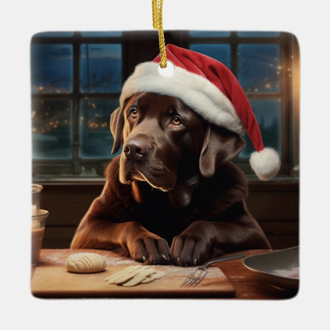 Schokolade Labrador Weihnachtskost Feiertag Keramikornament (Vorderseite)