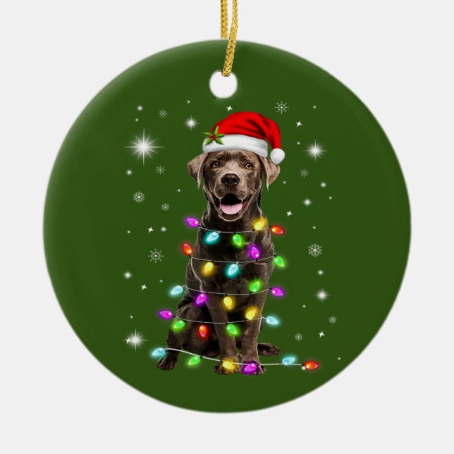 Schokolade Labrador Weihnachtsmannmütze Weihnachts Keramik Ornament (Vorne)