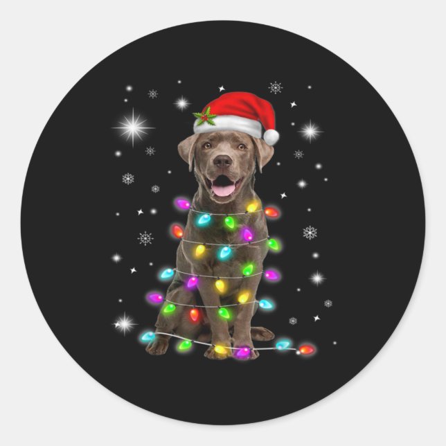 Schokolade Labrador Weihnachtsmannmütze Weihnachts Runder Aufkleber (Vorderseite)