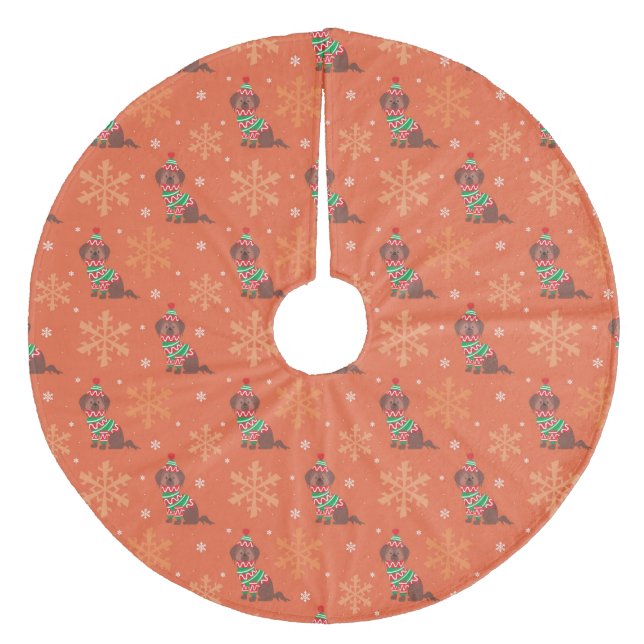 Schokolade Labrador Weihnachtsmuster Fleece Weihnachtsbaumdecke (Vorderseite)