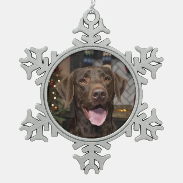 Schokolade Labrador Weihnachtsschmuck Schneeflocken Zinn-Ornament (Vorderseite)