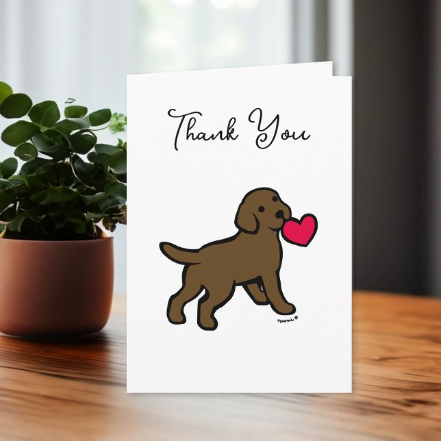 Schokolade Labrador Welpe mit Herz Dankeskarte (Chocolate Labrador Puppy with a Heart Design Thank You Cards for Labrador Owners. Cute Cartoon art.)