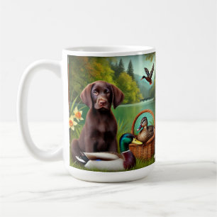 Schokolade Labrador Welppy am See mit Enten Kaffeetasse