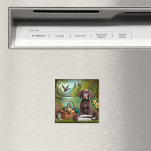 Schokolade Labrador Welppy am See mit Enten Magnet