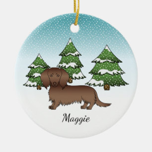 Schokolade Lange Haare Niedliche Dackel - Winterwa Keramik Ornament