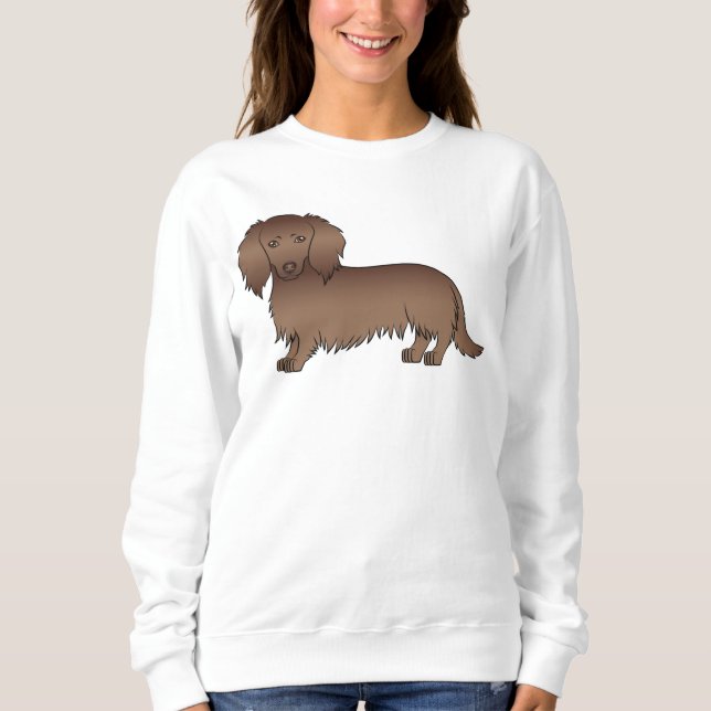 Schokolade Langhaar Dackel Niedlich Cartoon Hund Sweatshirt (Vorderseite)