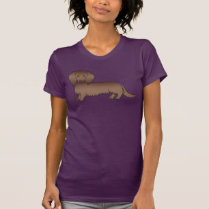 Schokolade Langhaar Dackel Niedlich Cartoon Hund T-Shirt