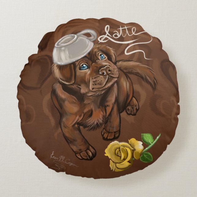 Schokolade Latte Labrador Rundes Kissen (Vorderseite)