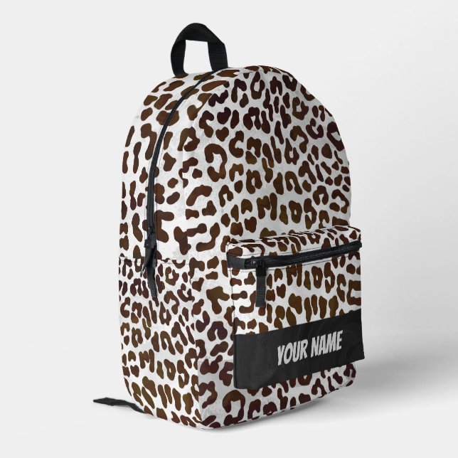 Schokolade Leopard Muster Monogramm Bedruckter Rucksack (Rückseitige Ecke links)