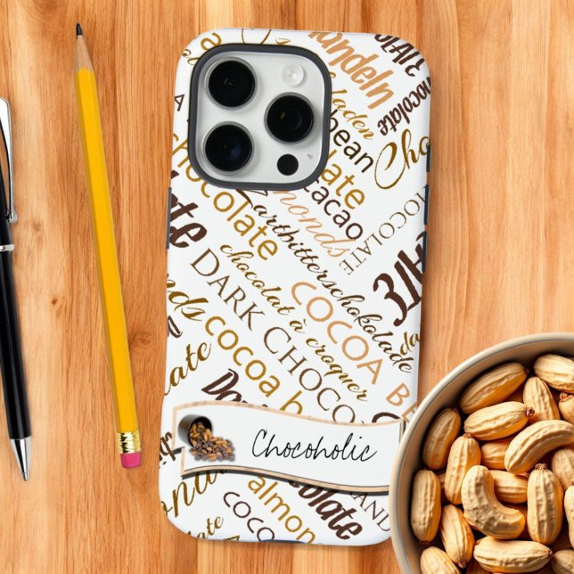 Schokolade, Mandeln und dunkle Schokolade Case-Mate iPhone Hülle (Multilingual chocolate word cloud template text phone case)