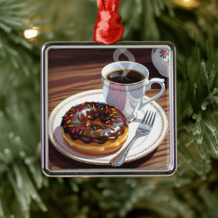 Schokolade Mattiert Donut und Kaffeehauszeit Ornament Aus Metall