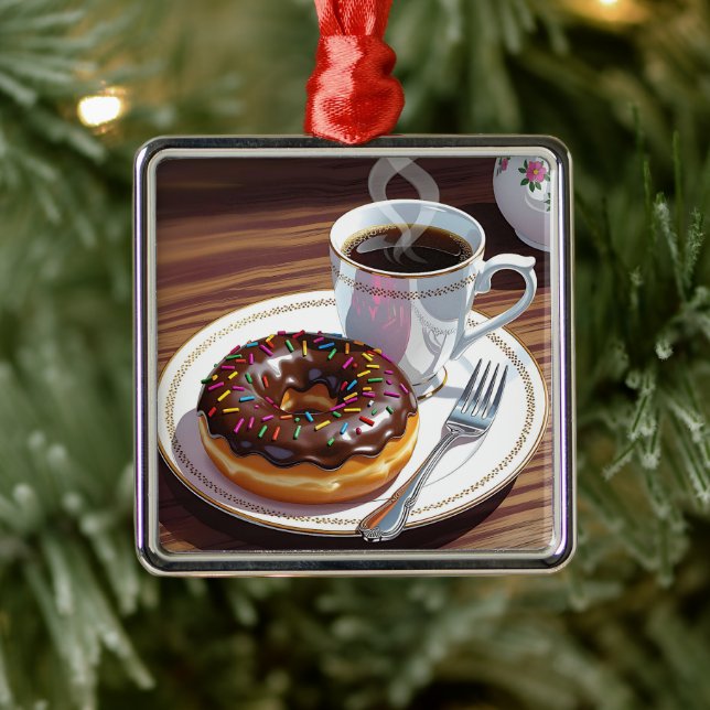 Schokolade Mattiert Donut und Kaffeehauszeit Ornament Aus Metall (Baum)