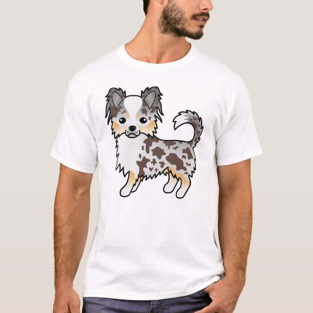 Schokolade Merle Long Coat Chihuahua Cartoon Dog T-Shirt (Vorderseite)