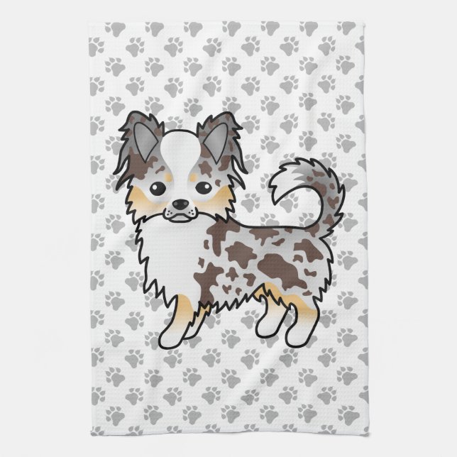 Schokolade, Merle Long Coat Chihuahua Dog & Paws Geschirrtuch (Vertikal)