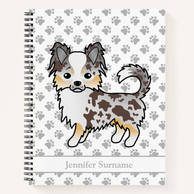Schokolade, Merle Long Coat Chihuahua Dog & Text Notizbuch (Vorderseite)