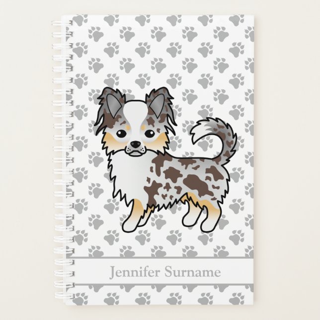 Schokolade, Merle Long Coat Chihuahua Dog & Text Planer (Vorderseite)