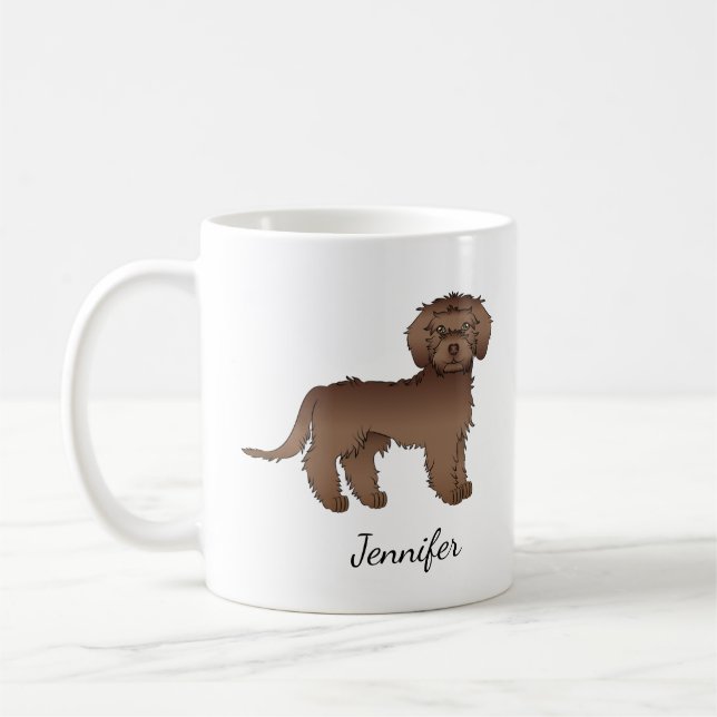 Schokolade Mini Goldendoodle Cartoon Dog & Name Kaffeetasse (Links)