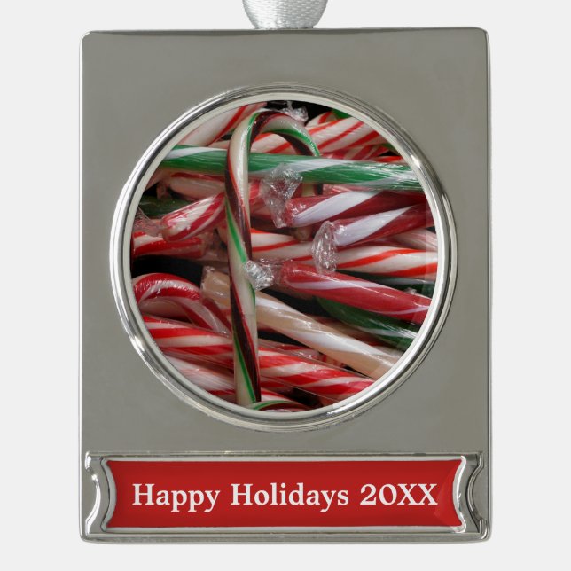 Schokolade Minze Candy Canes Holiday Festival Banner-Ornament Silber (Vorderseite)