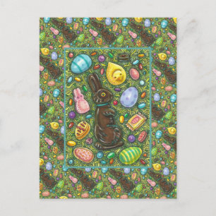 SCHOKOLADE OSTBUNNY, CHICK, EIER, GELLY BEANS FEIERTAGSPOSTKARTE