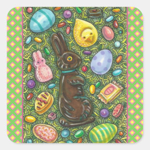 SCHOKOLADE OSTBUNNY, CHICK, EIER, GELLY BEANS QUADRATISCHER AUFKLEBER