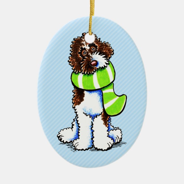 Schokolade Parti Labradoodle Winter Scarf Keramik Ornament (Vorne)